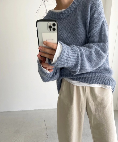 CANAL JEAN（キャナルジーン）の「via j(ヴィアジェイ) アルパカクルーネックニット（ニット/セーター・レディース・ベージュ/ブラウン/ブルー・ONE SIZE）」の15枚目の写真