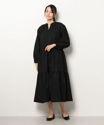 バンドカラーティアードシャツワンピース