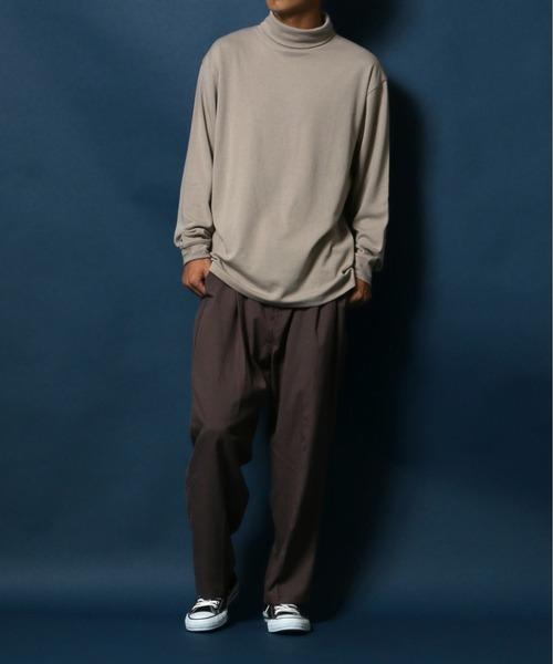 ANPAS（アンパス）の「Eco Ponte Fabric Turtleneck Shirt/エコポンチ タートルネックシャツ ハイネックシャツ（Tシャツ/カットソー・メンズ・グレイッシュベージュ/ホワイト/ワイン/スミクロ・L/M）」の10枚目の写真