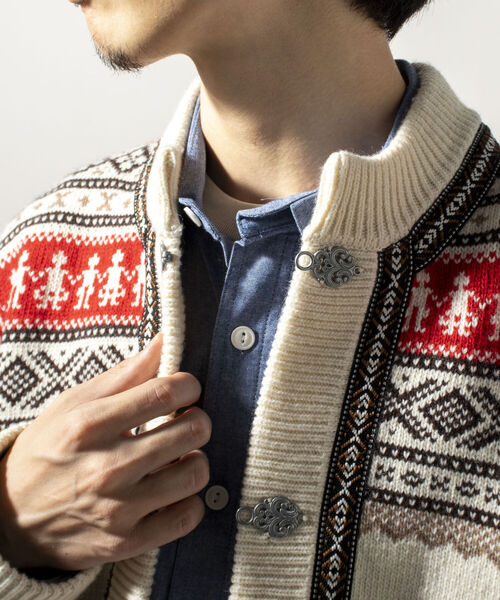 GLOSTER（グロスター）の「【GLOSTER/グロスター】フェアアイル柄 エスニックカーディガン（カーディガン/ボレロ・メンズ・ホワイト系その他/ブルー系その他・MEDIUM）」の7枚目の写真