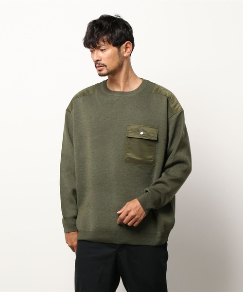 COTORICA(コトリカ)の「ミリタリーパッチクルーネックニット(ニット/セーター・メンズ・ブラック/オリーブ・MEDIUM/LARGE)」の1枚目の写真