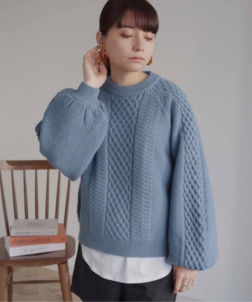 HER CLOSET（ハークローゼット）の「【shemoshelly】WEB限定バルキーラグランケーブルニット（ニット/セーター・レディース・アイボリー/マスタード/レッド/カーキ/ブルー・M）」の10枚目の写真