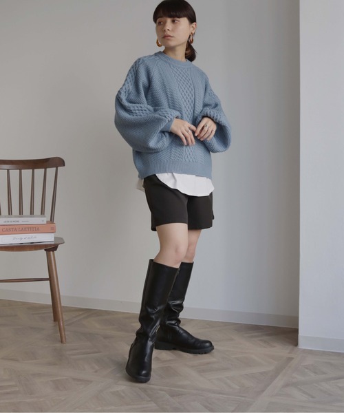 HER CLOSET（ハークローゼット）の「【shemoshelly】WEB限定バルキーラグランケーブルニット（ニット/セーター・レディース・アイボリー/マスタード/レッド/カーキ/ブルー・M）」の21枚目の写真