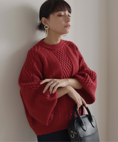 HER CLOSET（ハークローゼット）の「【shemoshelly】WEB限定バルキーラグランケーブルニット（ニット/セーター・レディース・アイボリー/マスタード/レッド/カーキ/ブルー・M）」の8枚目の写真