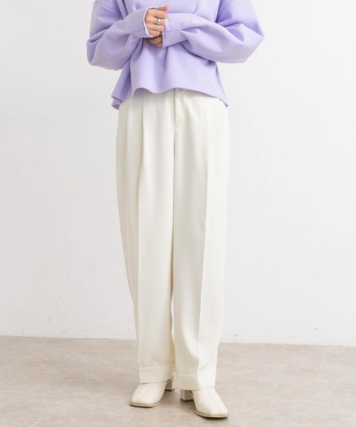 KBF（ケイビーエフ）の「センタープレスWIDEストレートパンツ（その他パンツ・レディース・パープル/グリーン/アイボリー/ブラック・ONE）」の9枚目の写真