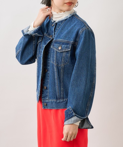 Omekashi(オメカシ)の「ノーカラーGジャン(デニムジャケット・レディース・ブルー・FREE)」の13枚目の写真