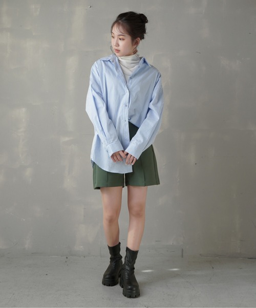 SPINNS（スピンズ）の「【アレンジ自在】コットン ストライプ長袖シャツ（シャツ/ブラウス・レディース・ネイビー/ブルー/グリーン/レッド/ピンク/オレンジ・ONESIZE）」の20枚目の写真