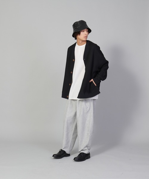 UNIIT（ユニット）の「【UNIIT/ユニット】ビッグワッフルカーディガン（カーディガン/ボレロ・メンズ・アイボリー/ブラック/グリーン・LARGE/SMALL/MEDIUM）」の6枚目の写真