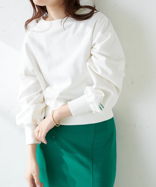 natural couture（ナチュラルクチュール）の「袖口刺繍コンパクト裏毛プルオーバー（Tシャツ/カットソー・レディース・オフホワイト/スミクロ/ライトグレー/レッド・FREE）」の7枚目の写真