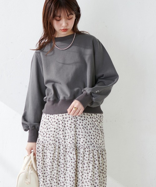 natural couture（ナチュラルクチュール）の「袖口刺繍コンパクト裏毛プルオーバー（Tシャツ/カットソー・レディース・オフホワイト/スミクロ/ライトグレー/レッド・FREE）」の13枚目の写真