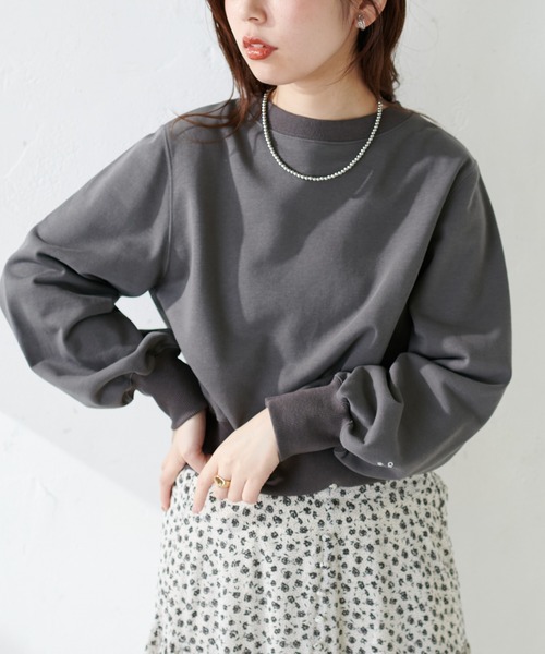 natural couture（ナチュラルクチュール）の「袖口刺繍コンパクト裏毛プルオーバー（Tシャツ/カットソー・レディース・オフホワイト/スミクロ/ライトグレー/レッド・FREE）」の10枚目の写真