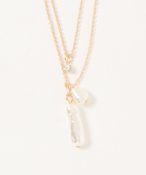 natural couture（ナチュラルクチュール）の「2連パール×ビジューネックレス（ネックレス・レディース・シルバー/ゴールド・FREE）」の2枚目の写真