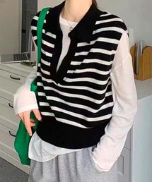 キーネックボーダーニットベスト