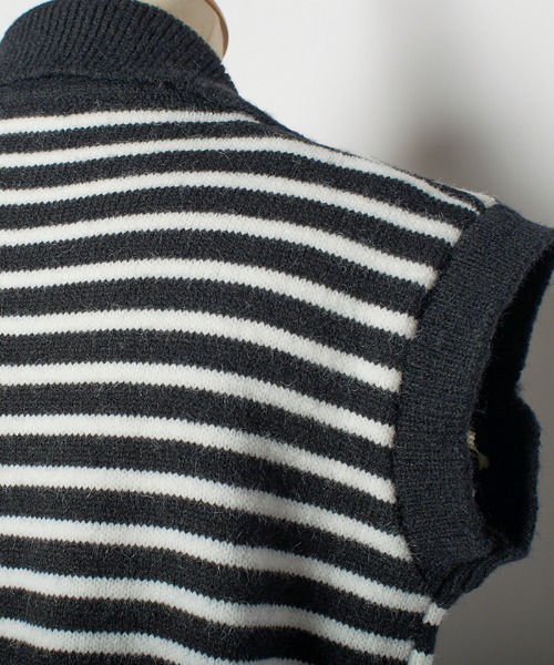 Futier land（フューティアランド）の「キーネックボーダーニットベスト（ベスト・レディース・ホワイト/ブラック・FREE）」の7枚目の写真