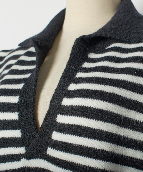 Futier land（フューティアランド）の「キーネックボーダーニットベスト（ベスト・レディース・ホワイト/ブラック・FREE）」の4枚目の写真
