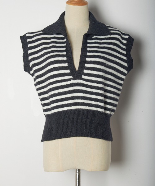 Futier land（フューティアランド）の「キーネックボーダーニットベスト（ベスト・レディース・ホワイト/ブラック・FREE）」の9枚目の写真