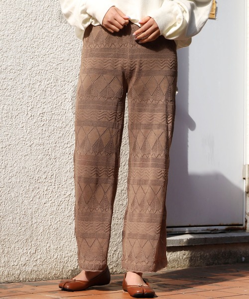R JUBILEE（アールジュビリー）の「R JUBILEE/アール ジュビリー Openwork Knit Pants オープンワークニットパンツ カラーパンツ（その他パンツ・レディース・モカ/グリーン/ピンク・FREE）」の5枚目の写真