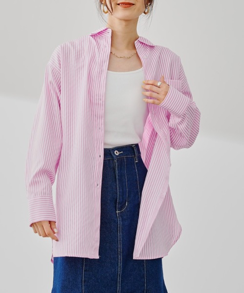 prose verse（プロズヴェール）の「カラーストライプオーバーサイズシャツ（シャツ/ブラウス・レディース・グリーン/ブルー/ピンク・ﾌﾘ-）」の9枚目の写真