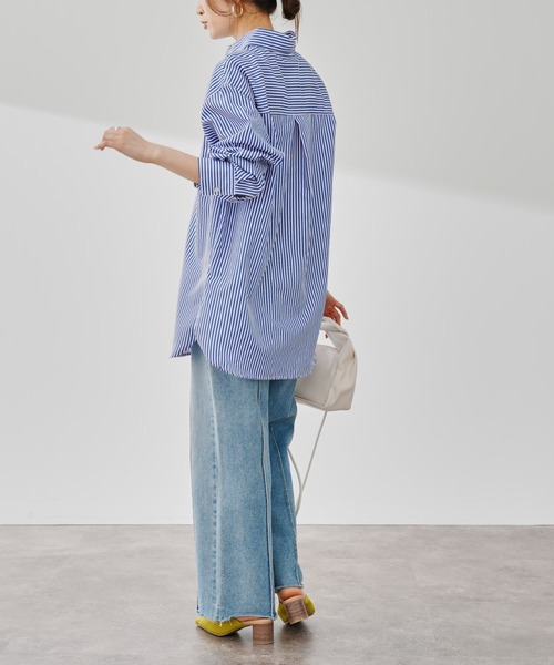 prose verse（プロズヴェール）の「カラーストライプオーバーサイズシャツ（シャツ/ブラウス・レディース・グリーン/ブルー/ピンク・ﾌﾘ-）」の20枚目の写真