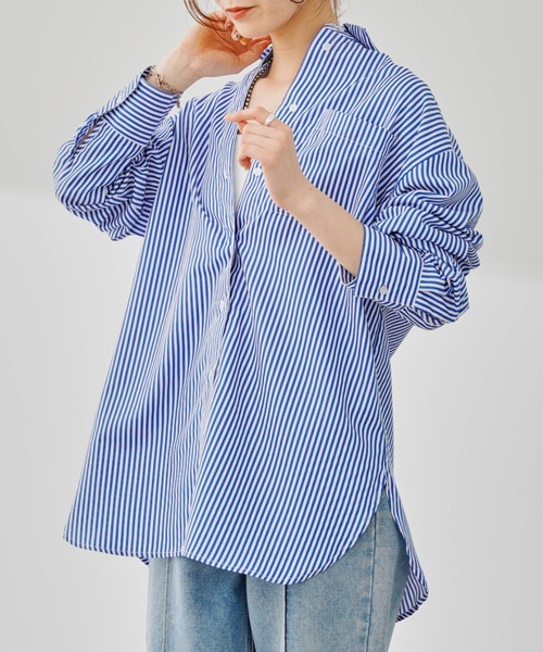 prose verse（プロズヴェール）の「カラーストライプオーバーサイズシャツ（シャツ/ブラウス・レディース・グリーン/ブルー/ピンク・ﾌﾘ-）」の16枚目の写真