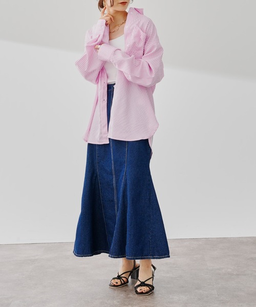 prose verse（プロズヴェール）の「カラーストライプオーバーサイズシャツ（シャツ/ブラウス・レディース・グリーン/ブルー/ピンク・ﾌﾘ-）」の21枚目の写真