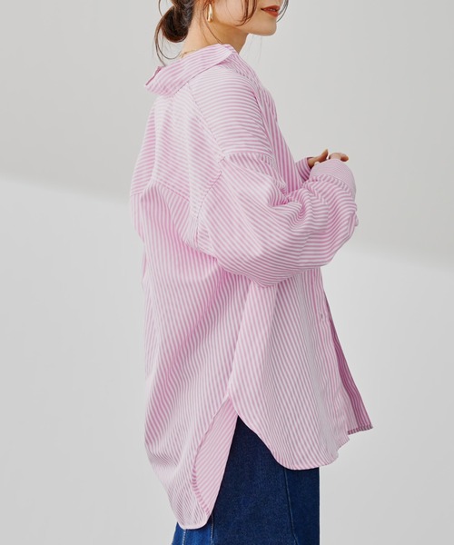 prose verse（プロズヴェール）の「カラーストライプオーバーサイズシャツ（シャツ/ブラウス・レディース・グリーン/ブルー/ピンク・ﾌﾘ-）」の5枚目の写真
