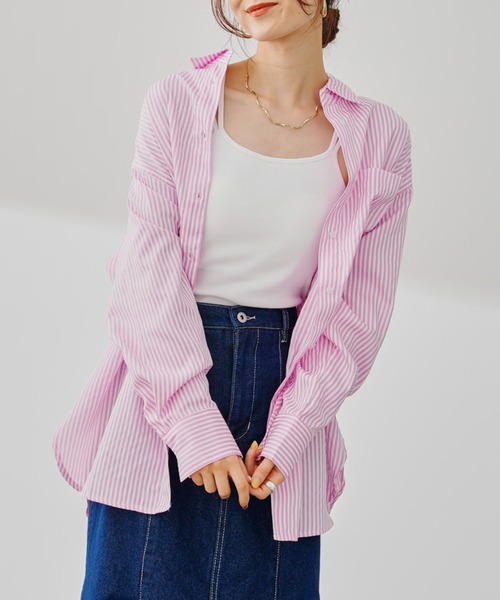 prose verse（プロズヴェール）の「カラーストライプオーバーサイズシャツ（シャツ/ブラウス・レディース・グリーン/ブルー/ピンク・ﾌﾘ-）」の17枚目の写真