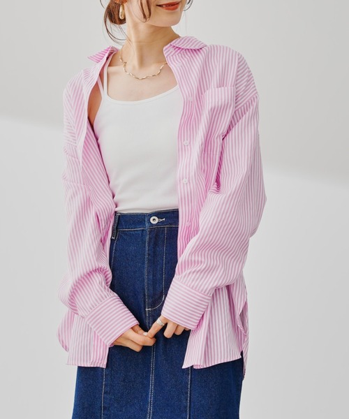 prose verse（プロズヴェール）の「カラーストライプオーバーサイズシャツ（シャツ/ブラウス・レディース・グリーン/ブルー/ピンク・ﾌﾘ-）」の13枚目の写真