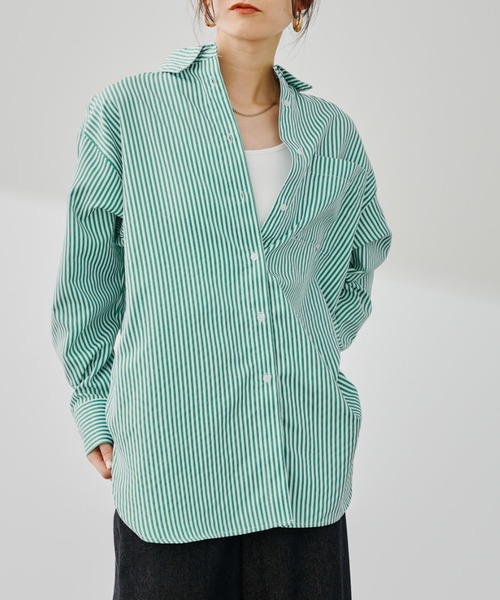 prose verse（プロズヴェール）の「カラーストライプオーバーサイズシャツ（シャツ/ブラウス・レディース・グリーン/ブルー/ピンク・ﾌﾘ-）」の6枚目の写真