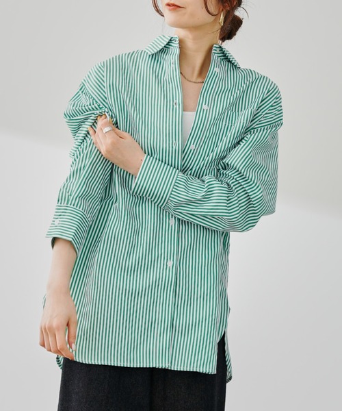 prose verse（プロズヴェール）の「カラーストライプオーバーサイズシャツ（シャツ/ブラウス・レディース・グリーン/ブルー/ピンク・ﾌﾘ-）」の10枚目の写真