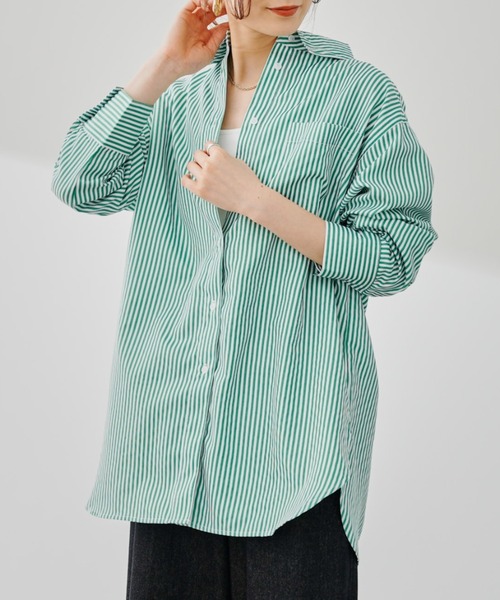 prose verse（プロズヴェール）の「カラーストライプオーバーサイズシャツ（シャツ/ブラウス・レディース・グリーン/ブルー/ピンク・ﾌﾘ-）」の14枚目の写真