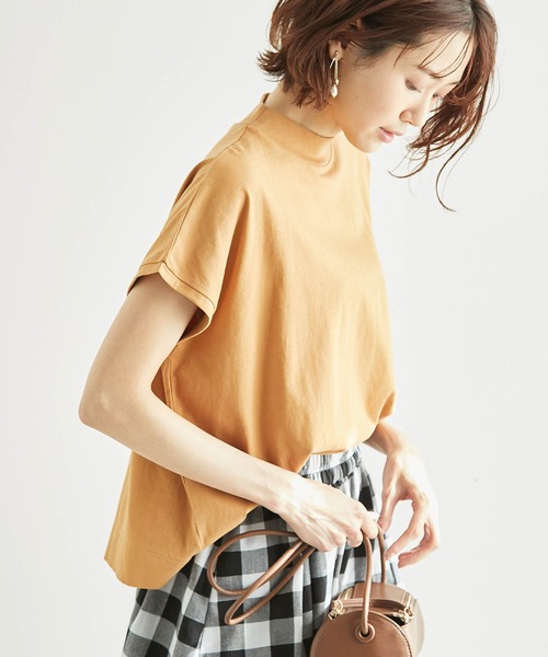 ラク美tee/TRUECOTTONモックネックフレンチスリーブトップス