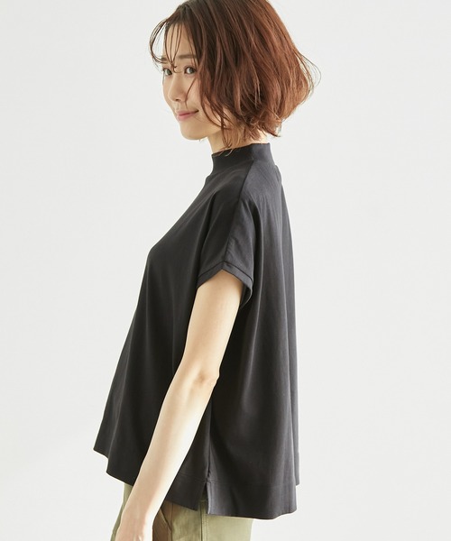 ラク美tee/TRUECOTTONモックネックフレンチスリーブトップス