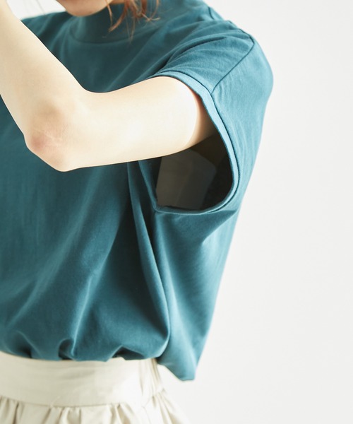 ラク美tee/TRUECOTTONモックネックフレンチスリーブトップス