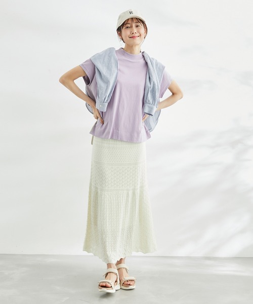 ROPE' PICNIC（ロペピクニック）の「ラク美tee/TRUE COTTONモックネックフレンチスリーブトップス（Tシャツ/カットソー・レディース・ブラック/オフホワイト/キャメル/グリーン/ラベンダー・38）」の8枚目の写真