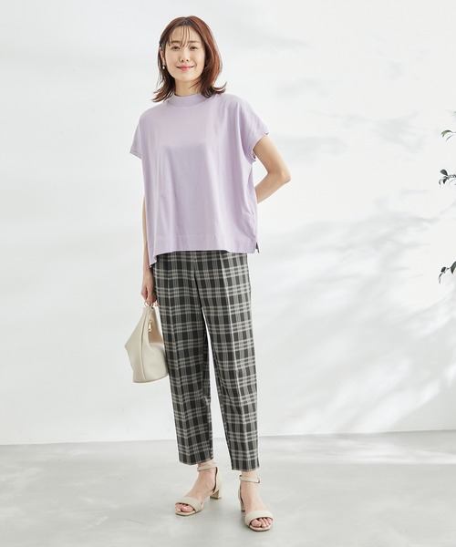 ROPE' PICNIC（ロペピクニック）の「ラク美tee/TRUE COTTONモックネックフレンチスリーブトップス（Tシャツ/カットソー・レディース・ブラック/オフホワイト/キャメル/グリーン/ラベンダー・38）」の11枚目の写真