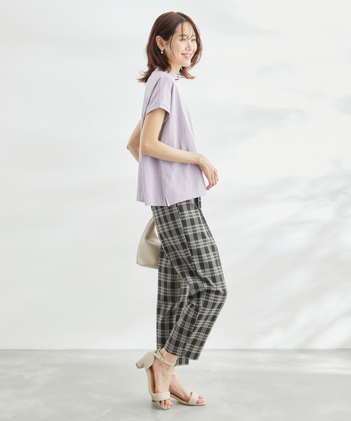 ROPE' PICNIC（ロペピクニック）の「ラク美tee/TRUE COTTONモックネックフレンチスリーブトップス（Tシャツ/カットソー・レディース・ブラック/オフホワイト/キャメル/グリーン/ラベンダー・38）」の12枚目の写真