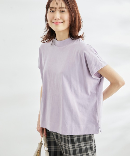 ROPE' PICNIC（ロペピクニック）の「ラク美tee/TRUE COTTONモックネックフレンチスリーブトップス（Tシャツ/カットソー・レディース・ブラック/オフホワイト/キャメル/グリーン/ラベンダー・38）」の13枚目の写真