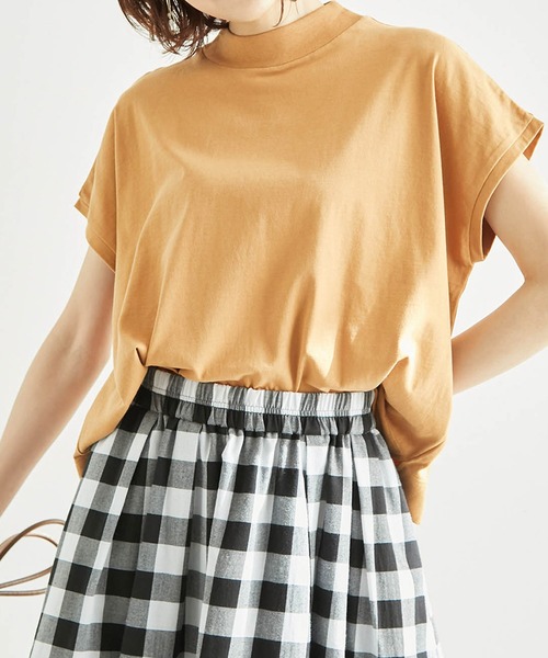 ROPE' PICNIC（ロペピクニック）の「ラク美tee/TRUE COTTONモックネックフレンチスリーブトップス（Tシャツ/カットソー・レディース・ブラック/オフホワイト/キャメル/グリーン/ラベンダー・38）」の17枚目の写真