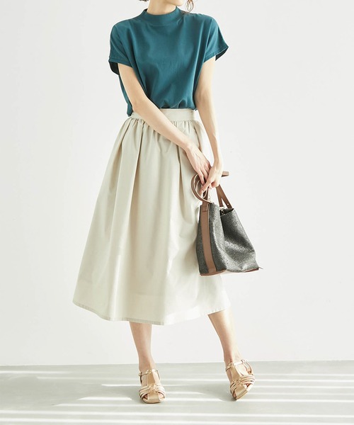 ROPE' PICNIC（ロペピクニック）の「ラク美tee/TRUE COTTONモックネックフレンチスリーブトップス（Tシャツ/カットソー・レディース・ブラック/オフホワイト/キャメル/グリーン/ラベンダー・38）」の19枚目の写真