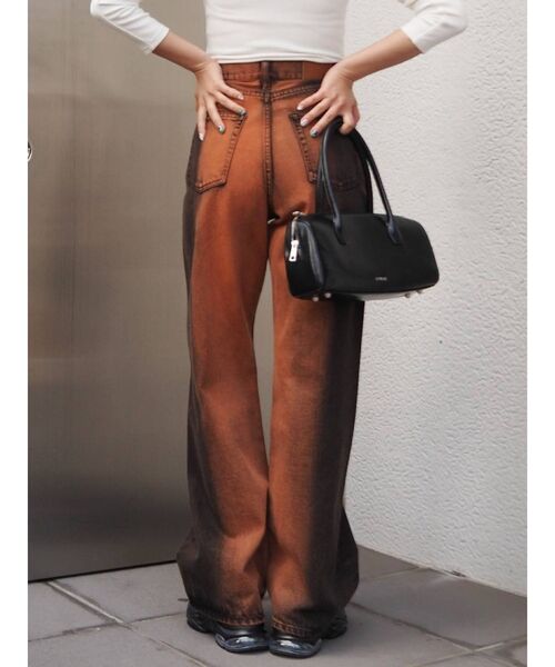 EVRIS（エヴリス）の「【ハイウエスト】バイカラーブリーチワイドパンツ（デニムパンツ・レディース・オレンジ/インディゴブルー・SMALL/MEDIUM）」の2枚目の写真
