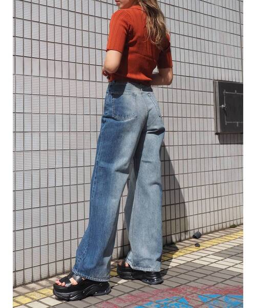 EVRIS（エヴリス）の「【ハイウエスト】バイカラーブリーチワイドパンツ（デニムパンツ・レディース・オレンジ/インディゴブルー・SMALL/MEDIUM）」の13枚目の写真