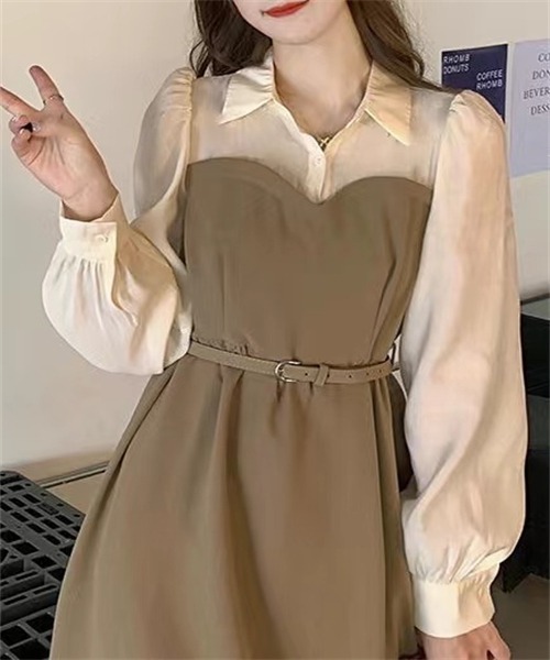 Dream garden(ドリームガーデン)の「バイカラー セットアップ風フレアワンピース(ワンピース・レディース・ブラック/カーキ・2XL/XL/M/L/S)」の22枚目の写真