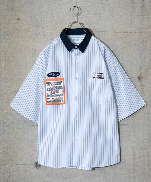 Limited Line Naive Magic（リミテッドラインナイーブマジック）の「【a】ブロードストライプワッペンワーク半袖シャツ（シャツ/ブラウス・メンズ・その他/ホワイト系その他/グリーン系その他/ブルー系その他・MEDIUM/LARGE）」の2枚目の写真