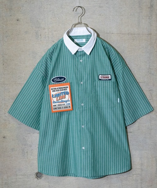 Limited Line Naive Magic（リミテッドラインナイーブマジック）の「【a】ブロードストライプワッペンワーク半袖シャツ（シャツ/ブラウス・メンズ・その他/ホワイト系その他/グリーン系その他/ブルー系その他・MEDIUM/LARGE）」の3枚目の写真