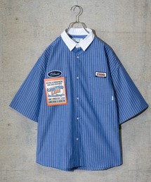 Limited Line Naive Magic | 【a】ブロードストライプワッペンワーク半袖シャツ(シャツ/ブラウス)