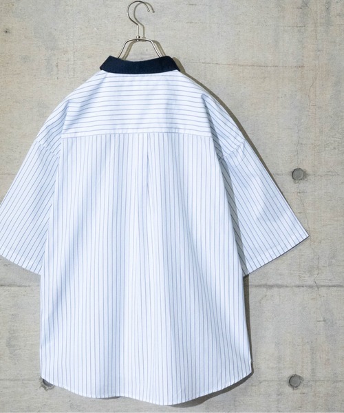 Limited Line Naive Magic（リミテッドラインナイーブマジック）の「【a】ブロードストライプワッペンワーク半袖シャツ（シャツ/ブラウス・メンズ・その他/ホワイト系その他/グリーン系その他/ブルー系その他・MEDIUM/LARGE）」の12枚目の写真