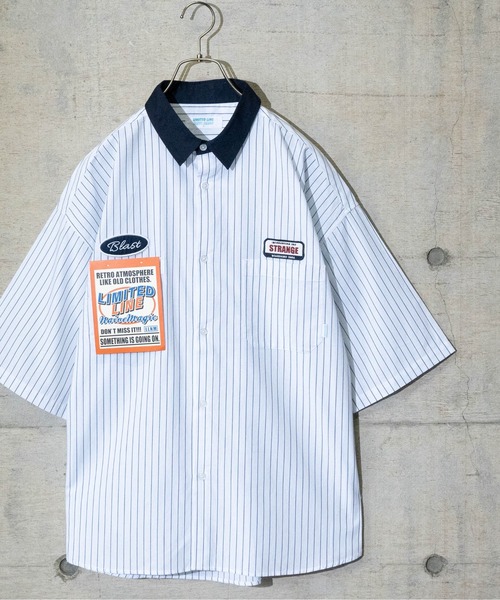 Limited Line Naive Magic（リミテッドラインナイーブマジック）の「【a】ブロードストライプワッペンワーク半袖シャツ（シャツ/ブラウス・メンズ・その他/ホワイト系その他/グリーン系その他/ブルー系その他・MEDIUM/LARGE）」の9枚目の写真