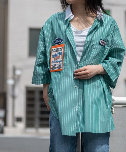 Limited Line Naive Magic（リミテッドラインナイーブマジック）の「【a】ブロードストライプワッペンワーク半袖シャツ（シャツ/ブラウス・メンズ・その他/ホワイト系その他/グリーン系その他/ブルー系その他・MEDIUM/LARGE）」の22枚目の写真