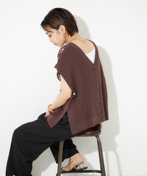 NOMINE（ノミネ）の「かぎ針カノコ3WAYベストプルーバーカーディガン（ニット/セーター・レディース・ホワイト/ブラック/ダークブラウン/ピンク・フリー）」の4枚目の写真